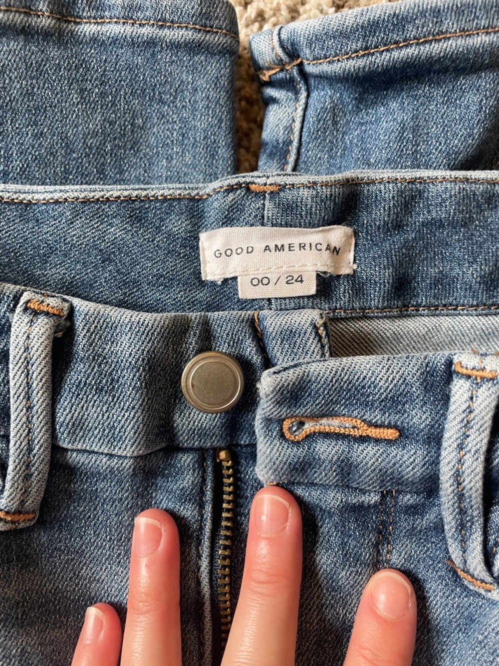 Good American High Rise Straight Leg Distressed Medium Wash